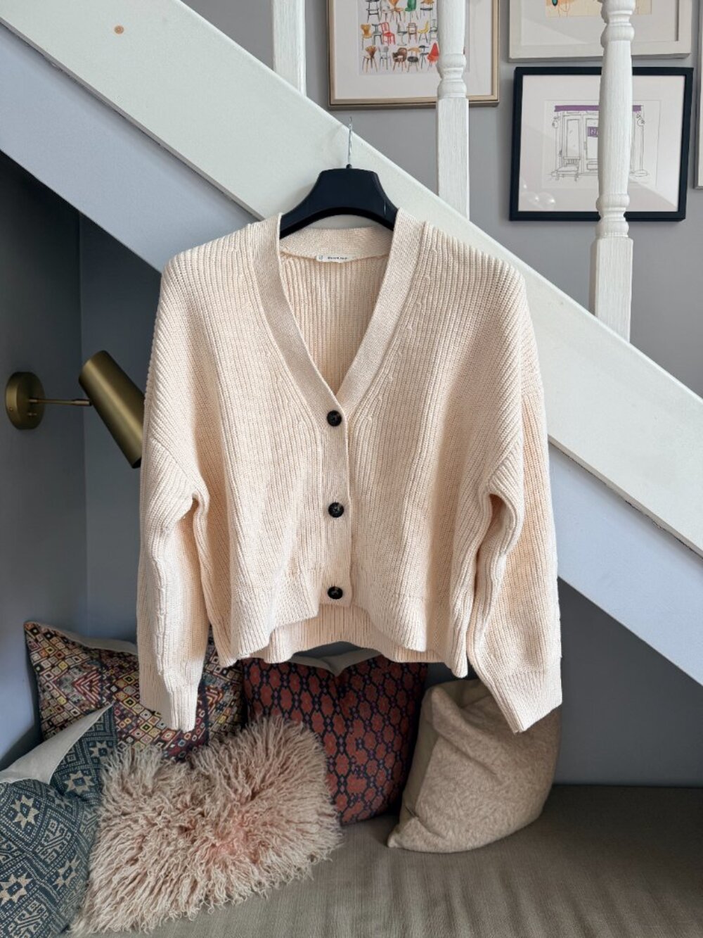 Everlane Boxy Cardigan in Cotton (Cream, XXL)